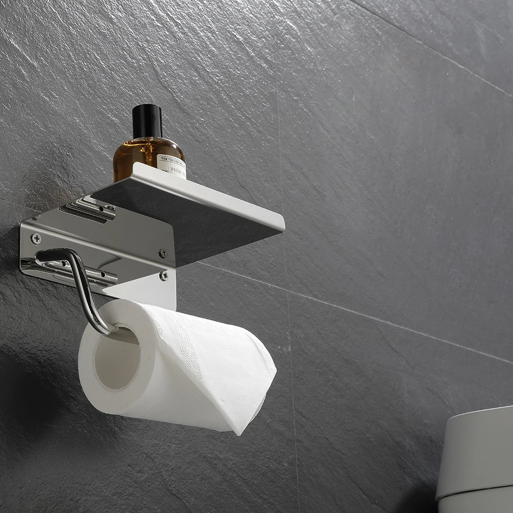 Wall Mounted Tissue Roll Holder Towel Holder Bathroom Toilet Paper Holder With Mobile Phone Shelf