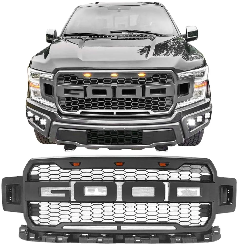 KSCPRO Raptor Style Matte Black Front Grill Hood Grille For F150 18-19 with Letters