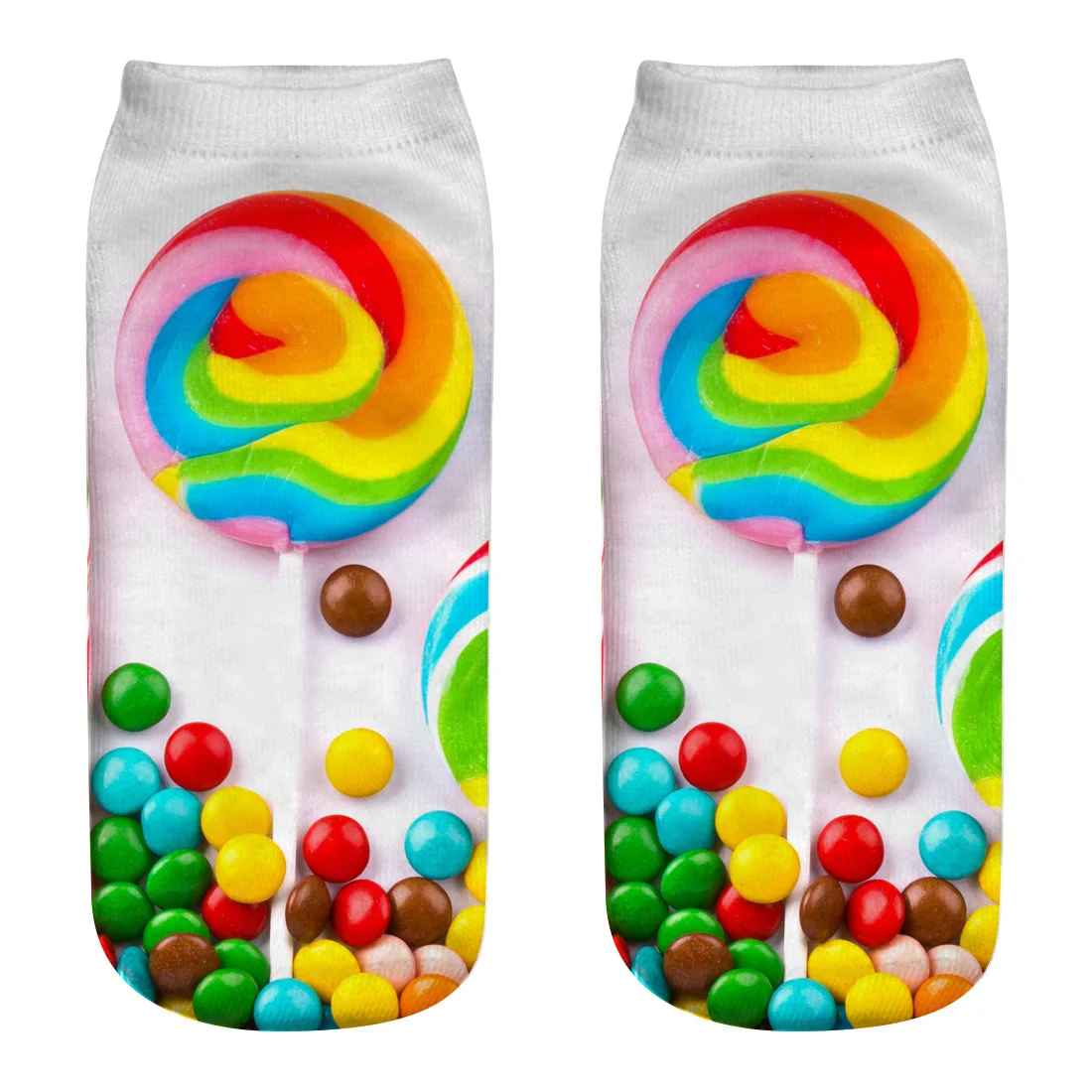 Cheap Wholesale Funny Novelty 3D Candy Lollipop Socks Print Short Ankle Sublimation Print Socks for Girls