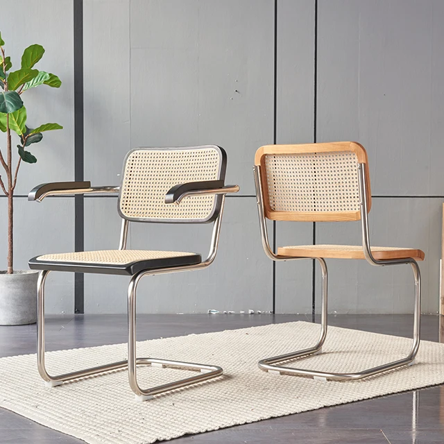 Hot Sale Cane Back Chair  Gold Metal Iron Steel Single Rattan Dining Chairs