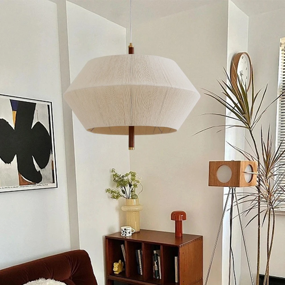 Wabi Sabi Style Solid Walnut Wood Cotton Thread Adjustable Beech Pull-Down Scandinavian Mobile Lighting Suspension Lamp