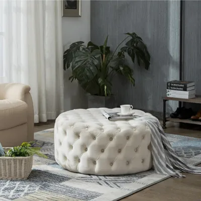 Golden supplier Wholesale Luxury velvet Memory Foam Living Room white Stool Foot Rest Cheap Fabric Round Ottoman