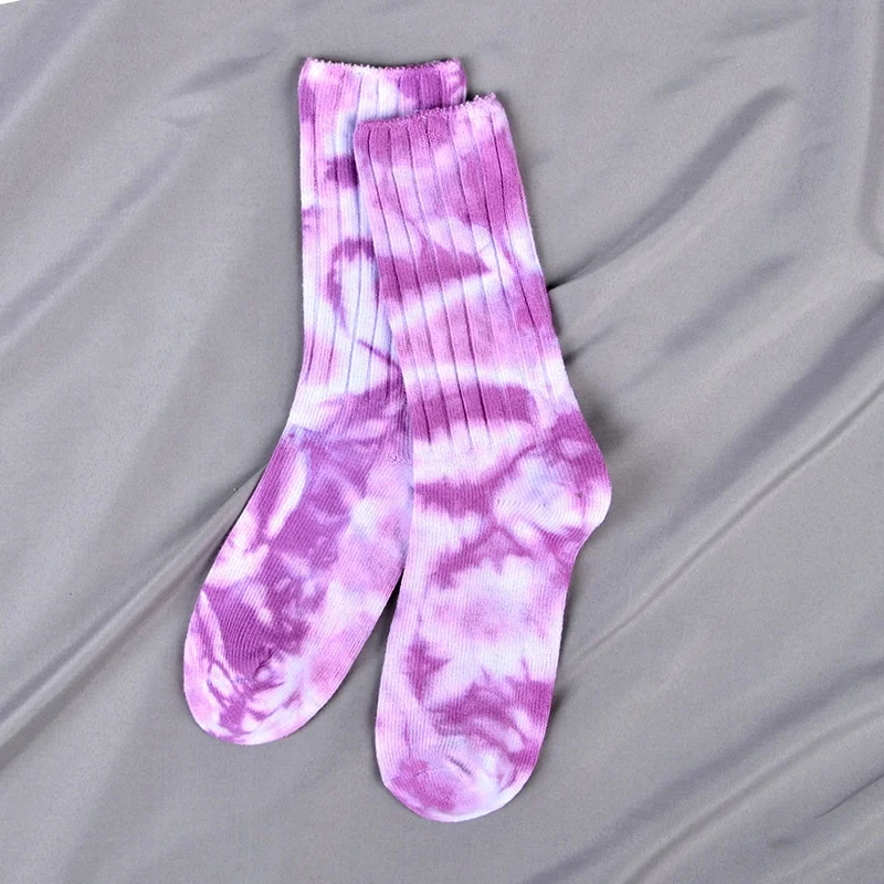 Wholesale Fashion Dip Dye Colorful Casual Cotton Crew Athletic Custom Oem Unisex Elastic Sport Tie Dye Socks