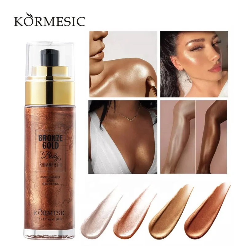 80ml Gold Glow Shimmer Body Oil Liquid Custom Logo Hydrating Highlighter for Skin Glitter