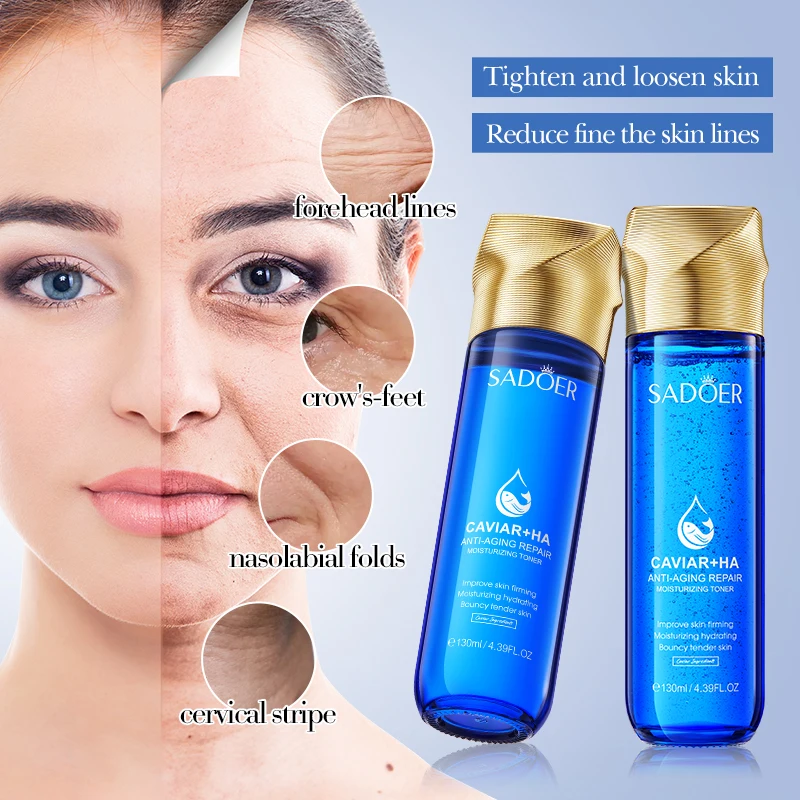 SADOER Caviar Anti-Wrinkle Toner OEM Hyaluronic Acid Repairing Firming Moisturizing Face Care Skin Toner Whitening Facial Spray