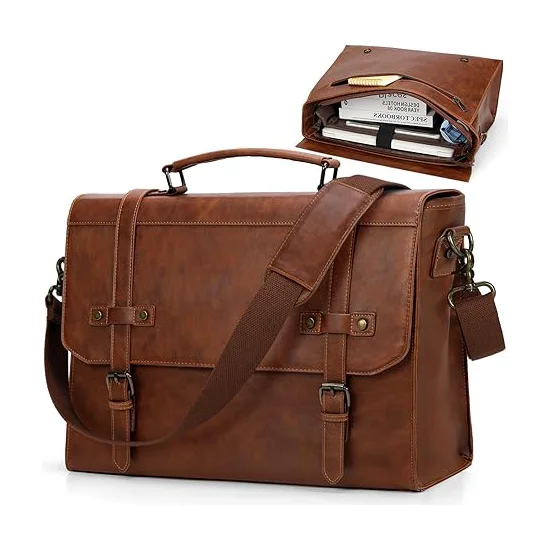 Custom Durable Waterproof Vintage Laptop Briefcase Large Shoulder Crossbody Bag Leather Messenger Bag for Office Business Travel