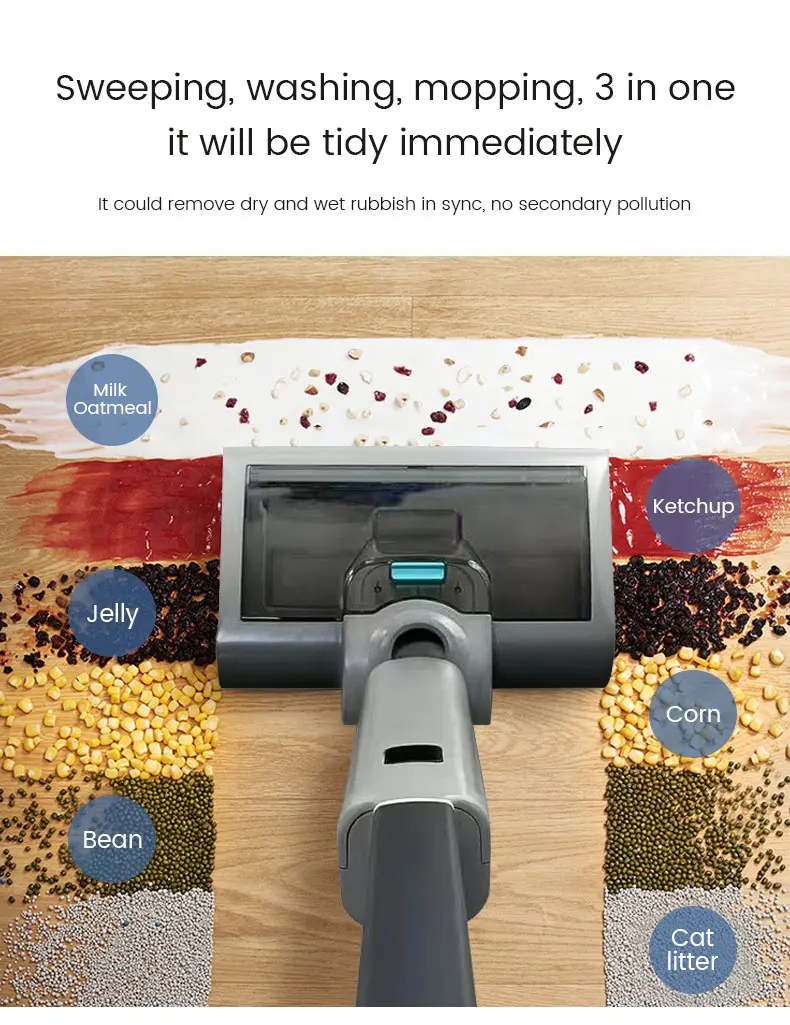 3 in 1 Cordless Household Floor Cleaner Wet Dry with Sweeping Mopping Washing for Tile Floor P7