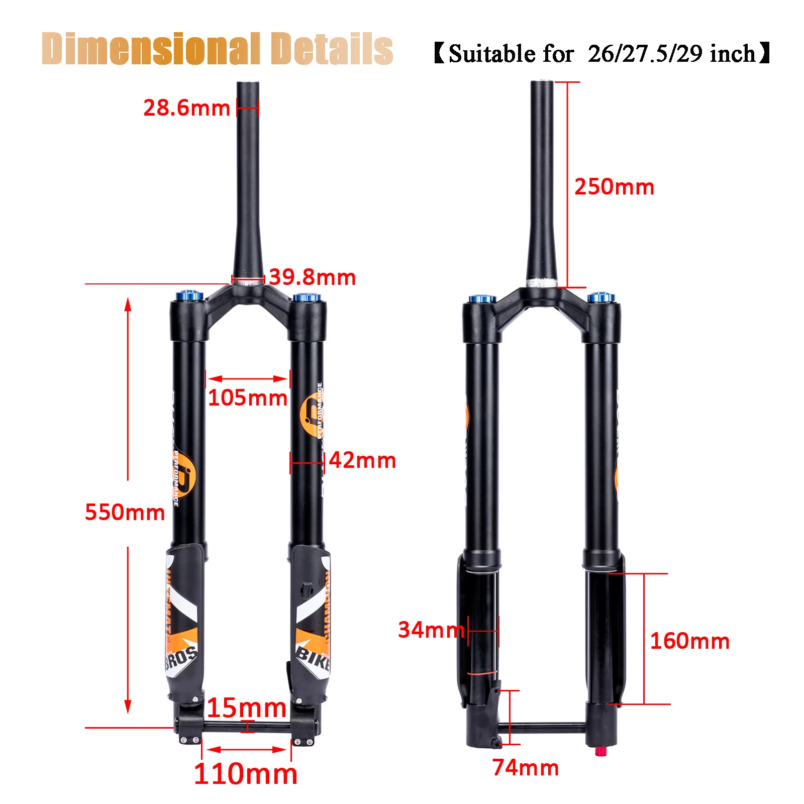 BUCKLOS 26/27.5/29 inch Electric Mountain Bike Air Suspension Inverted Downhill  Fork 140/180mm Stroke Bicycle Fork
