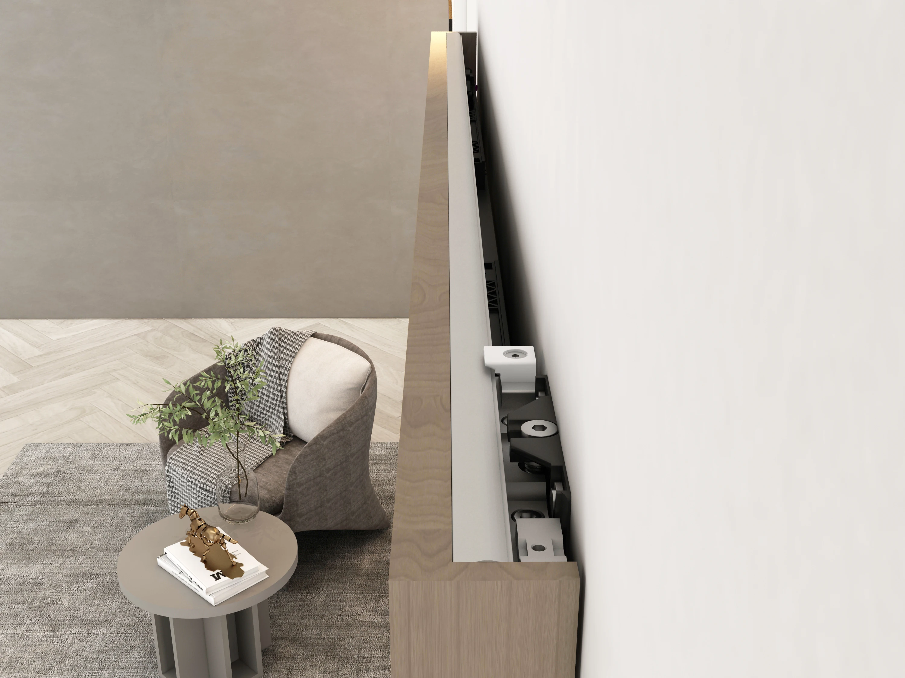 Modern  High Quality Hidden Track Invisible Back Ghost  Interior Wall Mount Sliding Door System With Soft Closing