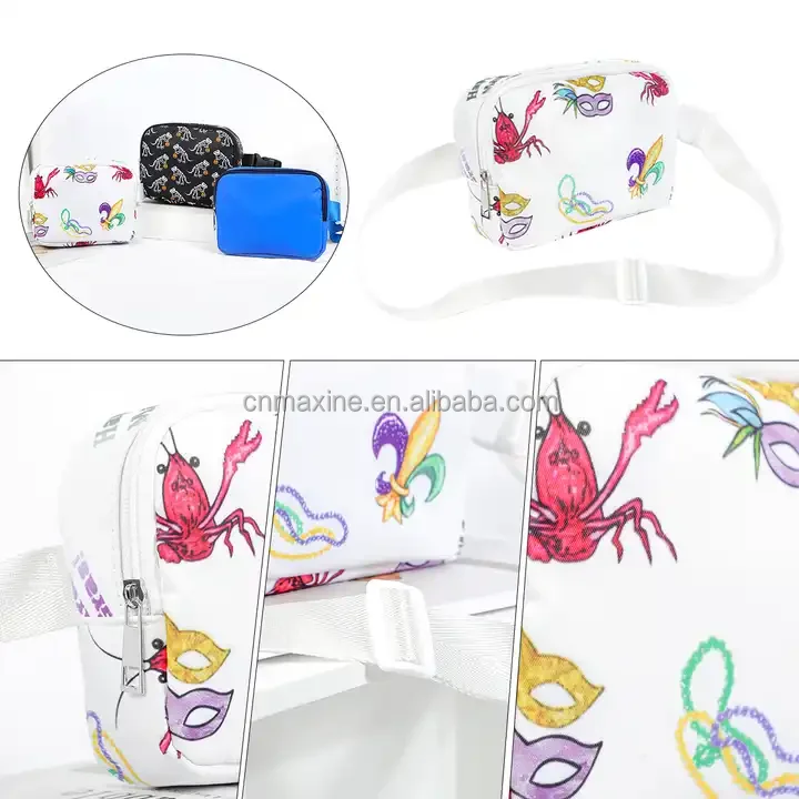 Maxine Customized Kids Belt Bag Popular Mardi Gras Mask Pattern Waterproof Kids Adjustable Belt bag