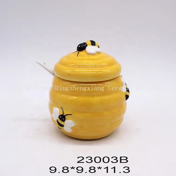Handmade personalized embossed honey bee painting ceramic teapot
