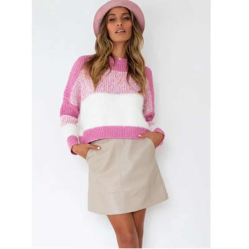 Fall sweaters 2021 winter New casual duster sweater solid color stitching mink wool gradient knitted womens sweaters