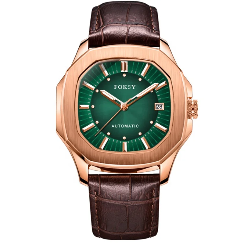 Private Label Men Mechanical Watches Analog Fashion Leather Waterproof Automatic Wristwatch