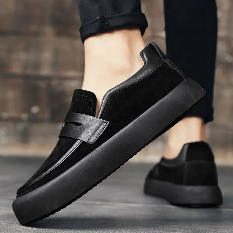 2025 Mens Top One Foot Loafers With Wide Feet Soft Sole Black Business Casual Leather Shoes For Driving