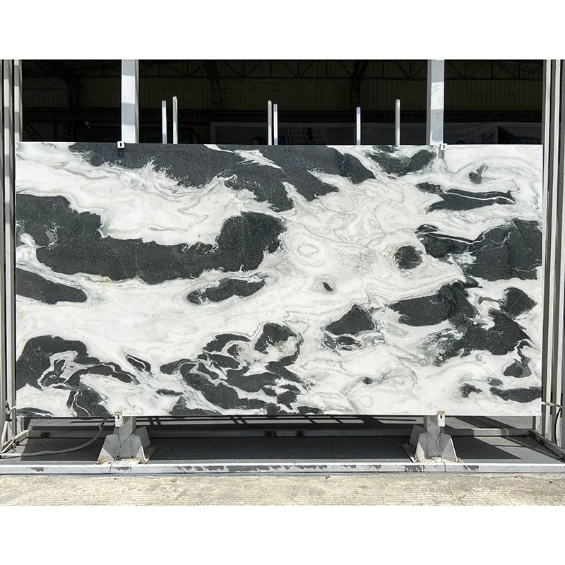 Chinese Natural White Marble With Black Veins Floor Tile Slab Wall Design Panda White Marble Stone