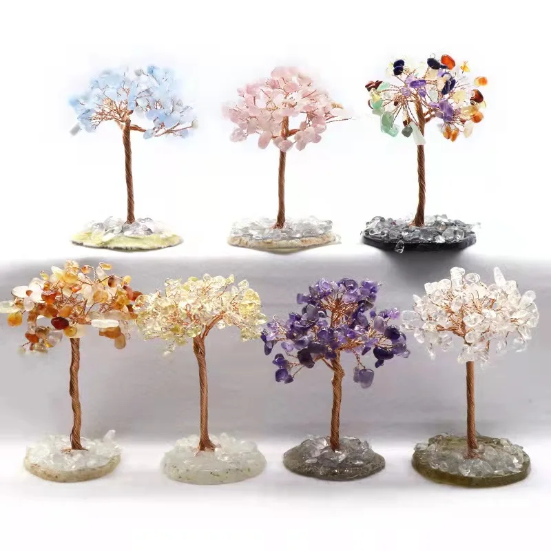 wholesale nature rose quartz amethyst various crystal gemstone Christmas life tree for home decoration Christmasgift