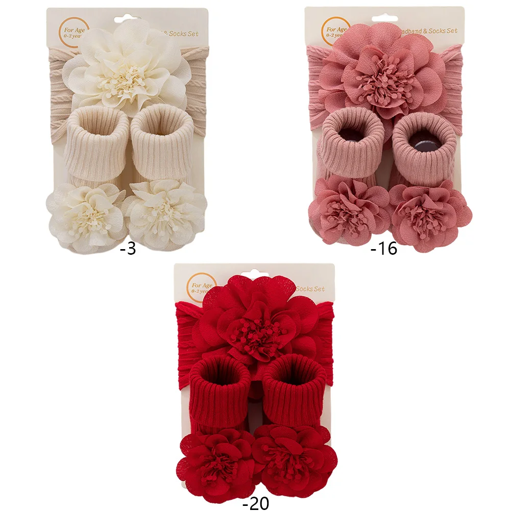 Boutique DIY Baby Girl Flower With Tulle Trim Socks Set  Baby Girls Princess Hair Band Socks Set Dance Spring And Summer Socks