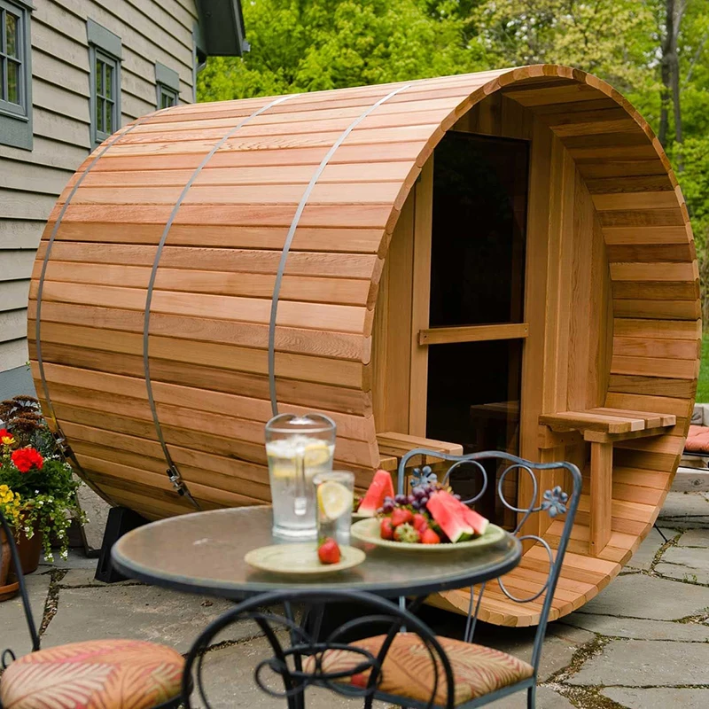Large Size Glass Door Traditional Steam Outdoor Red Cedar Barrel Sauna Room