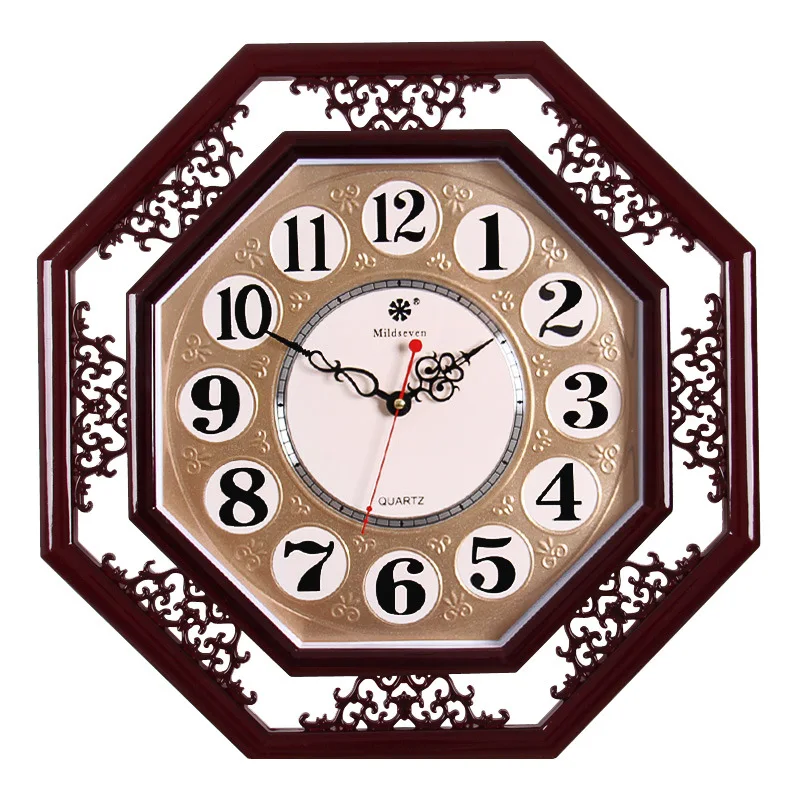 Chinese Retro Style Wall Clock for Living Room Creative New Square Quartz Design Home Electronic Needle Display Plastic Material