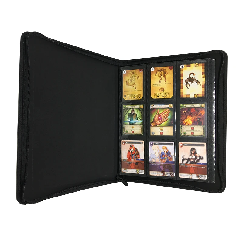 Zipper closure 9 pockets PU leather custom MTG folder game magic loose leaf notebook sleeve yugioh tcg premium card binder