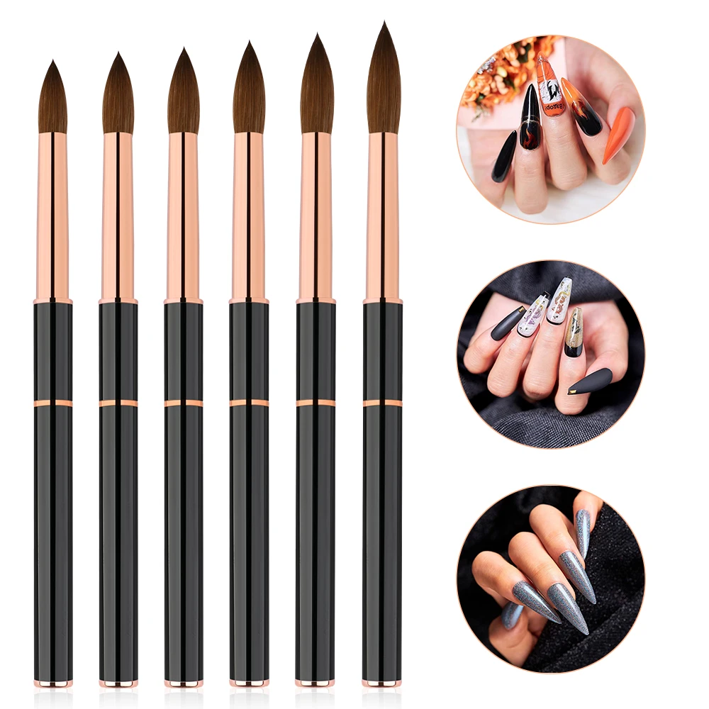 High-grade Gift Black Metal Handle kolinsky Nail Brushes Custom Logo Rose Gold 100 Kolinsky Acrylic Nail Brush for Nail Art