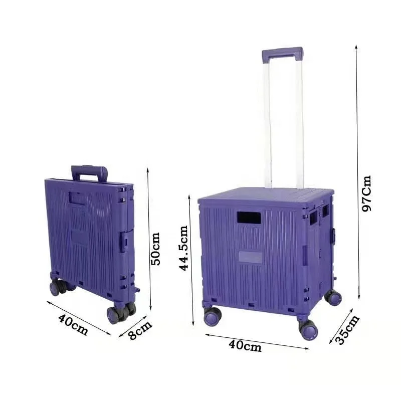 Rolling Plastic Folding Utility Cart Big Capacity Supermarket Trolleys Shopping Cart with Adjustable Handle