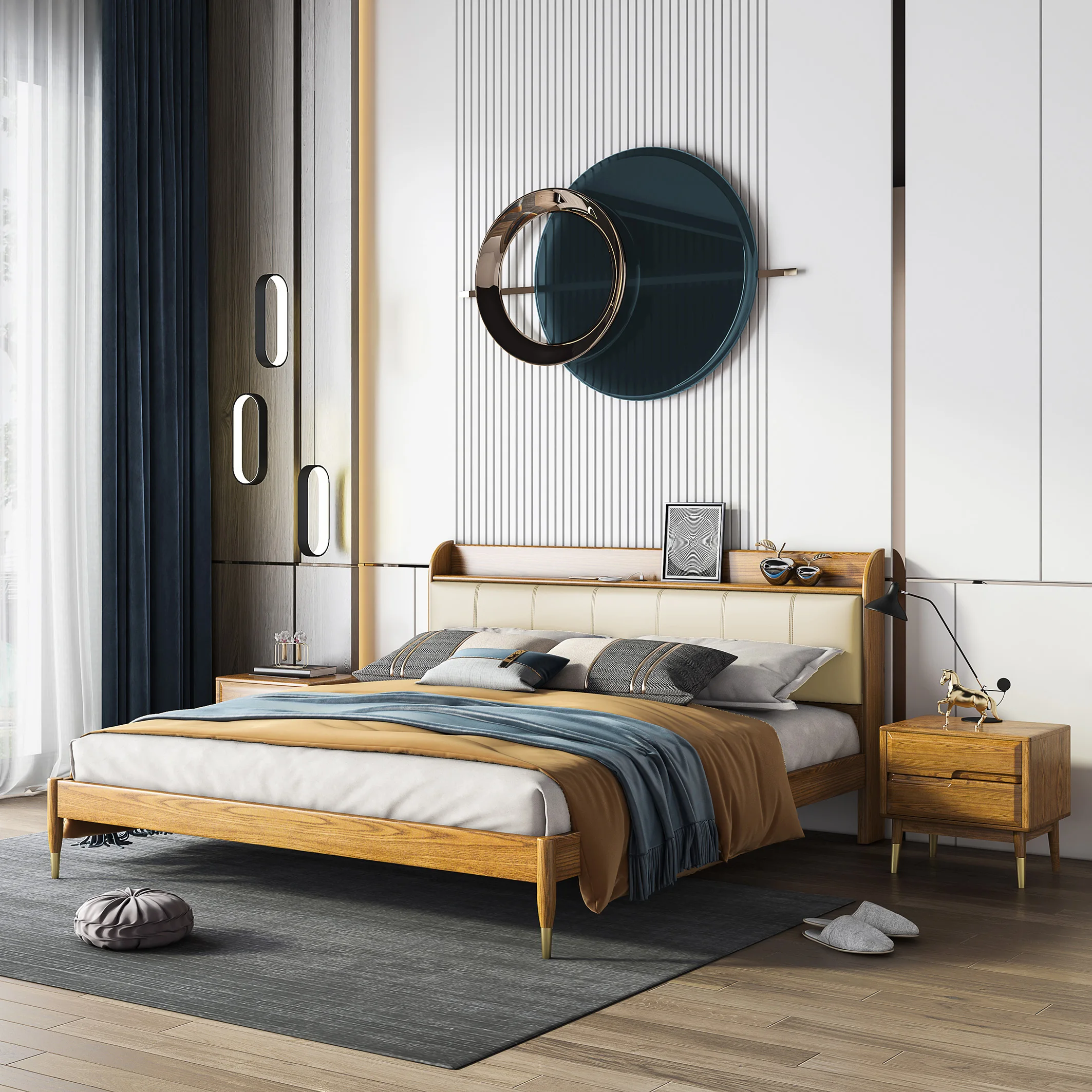 Wooden bedroom Durable furniture King Size Bed Solid wooden Ash Bed room set Furniture Manufacturer