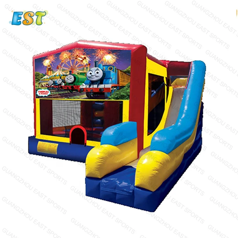 Customized Kids Theme Attractive Toy Combo Inflatable Thomas The Train Jungle Jump With Slide For Sale