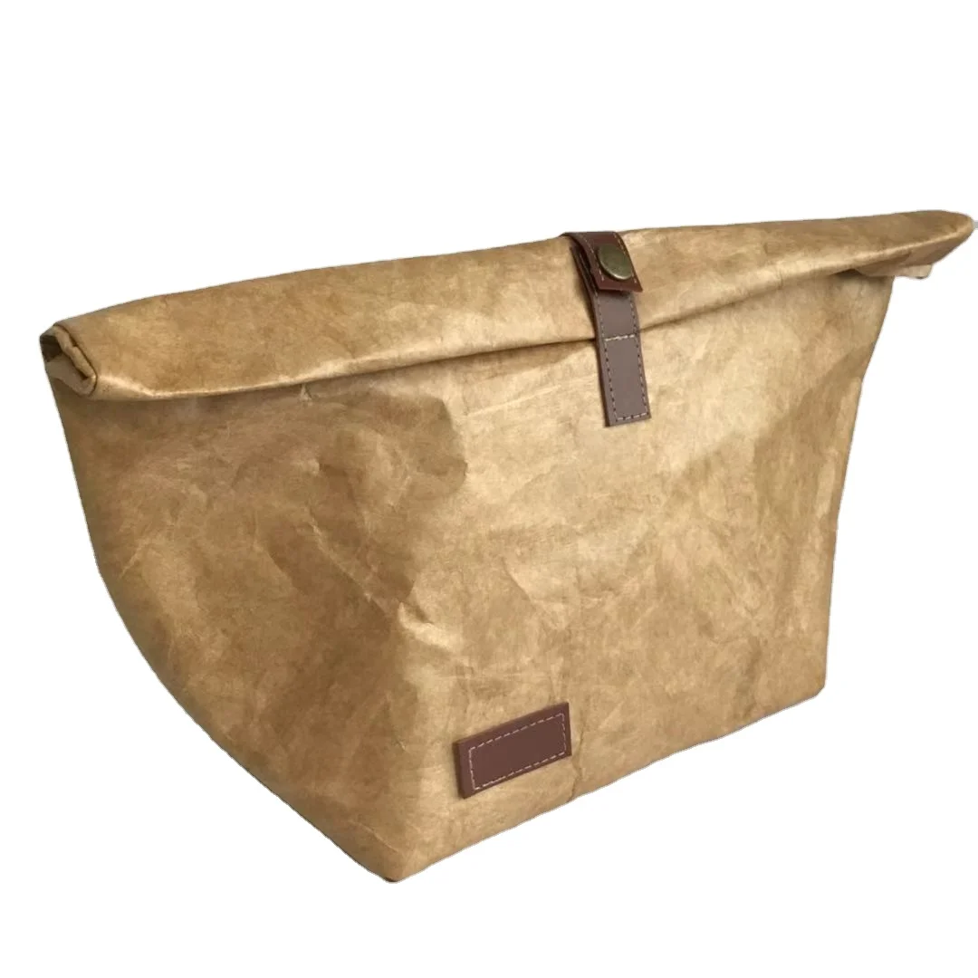 Custom foldable top Eco reusable waterproof insulated cooler freezable brown paper tyvek lunch bag for women insulated lunch bag
