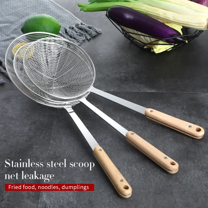 Hot sale noodle  strainer  wire skimmer strainer with wooden handle stainless steel strainer