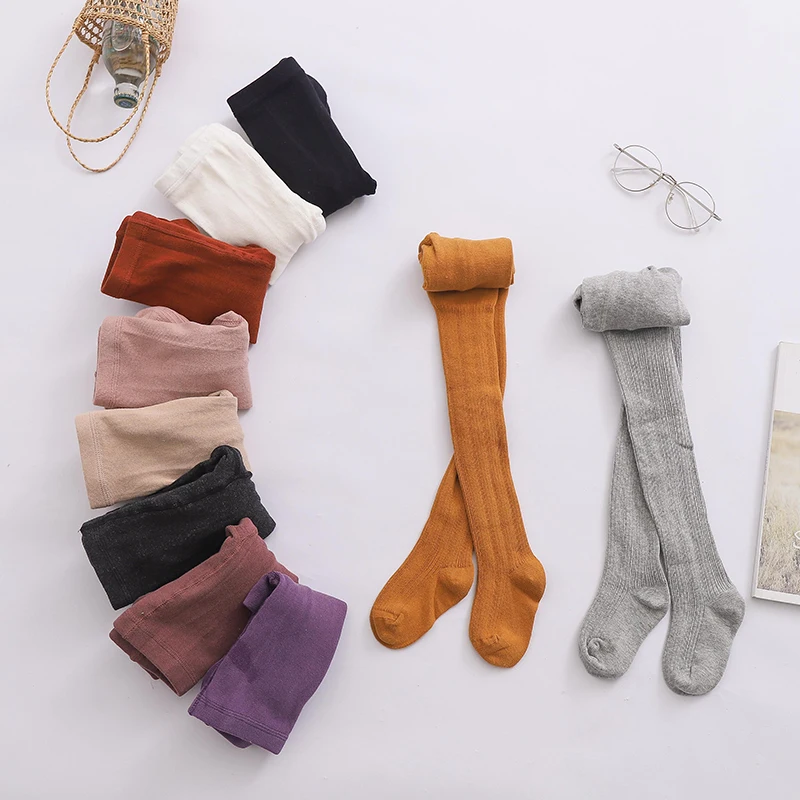 Осенне-зимние колготки для маленьких девочек; Плотные трикотажные хлопковые колготки для маленьких мальчиков; Мягкие вязаные детские леггинсы в рубчик; Детские чулки