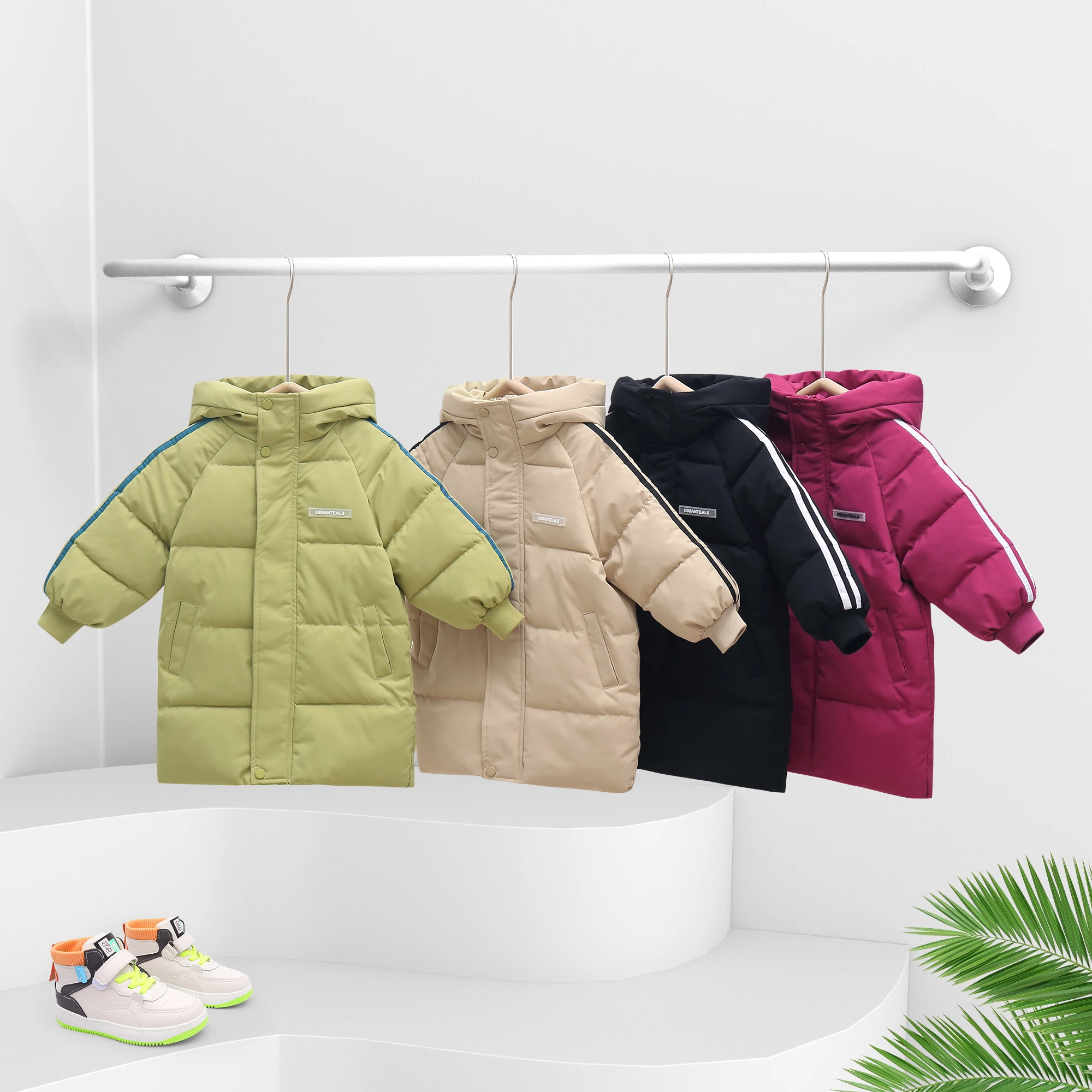 Hot sale fashion girls long down jacket fall and winter youth children solid cotton coat children hooded jacket