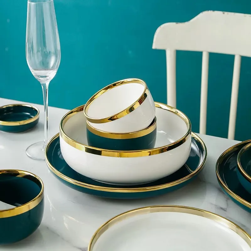  ZC Nordic INS creative luxury peacock green household porcelain tableware set ceramic plate dinnerware
