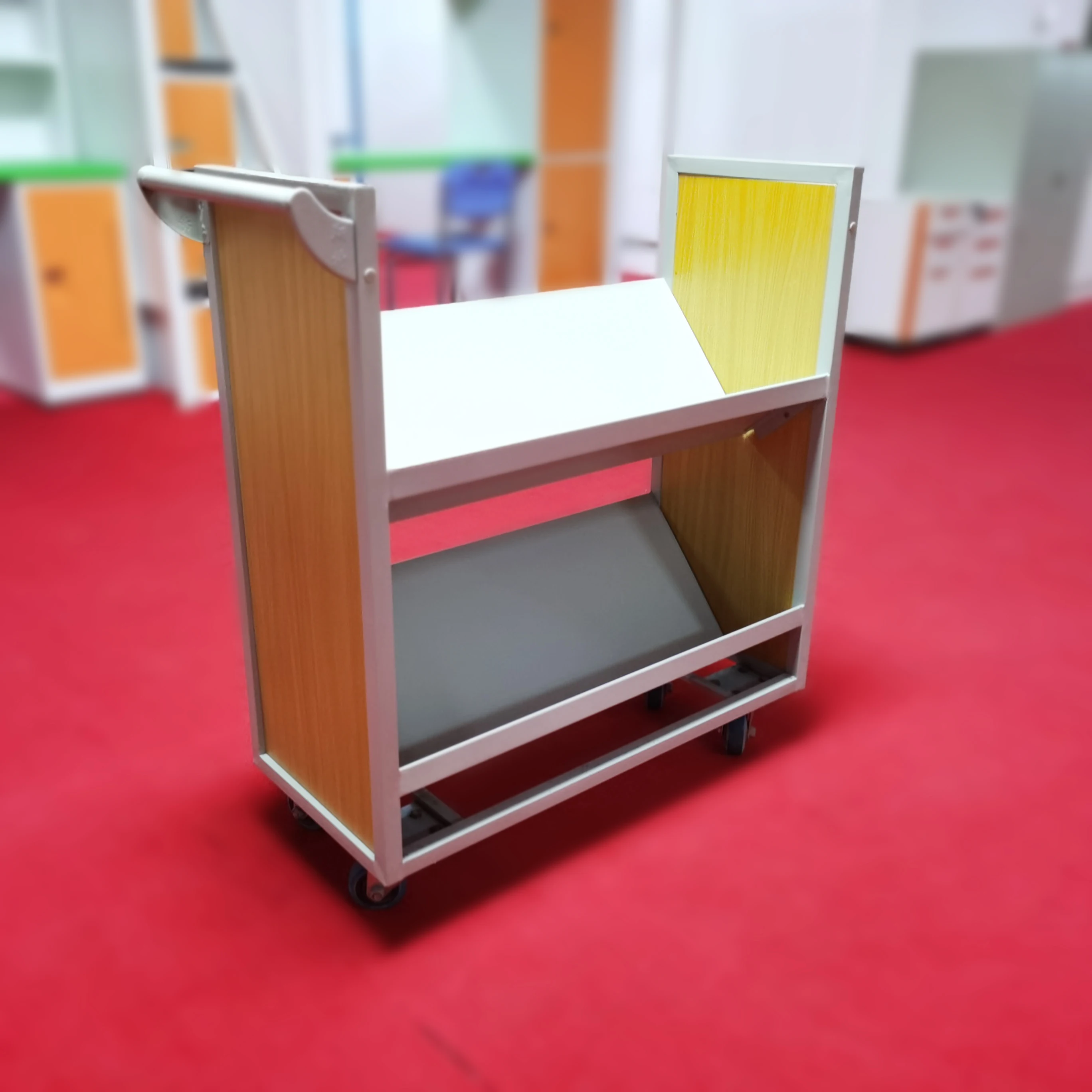 
Light Handy Metal And Wood Useful Steel School Library Furniture Book Trolly 