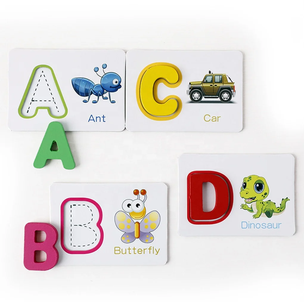 Kids Alphabet Letter Learning Cards Set 26 English Letters Spelling Card Baby Preschool Early Word Cognitive Toys