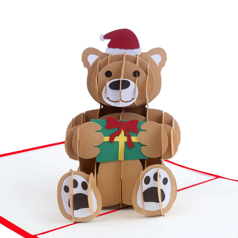 New Arrival Paper Craft Personalized  Lovely Bear 3d Pop Up Christmas Cards  For Kids with Envelope