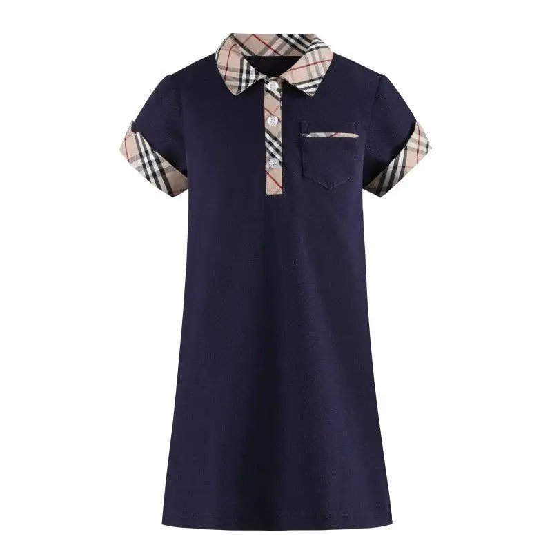 
Summer girls elegant dresses short sleeve turn down collar designer cotton baby kids clothing dress 