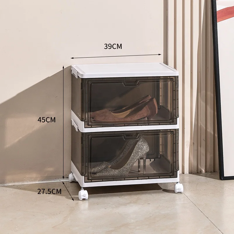 Kworld Durable Foldable Shoe Storage Container Plastic Modern Design Lid Free Installation Sneaker Storage Stackable Home Use