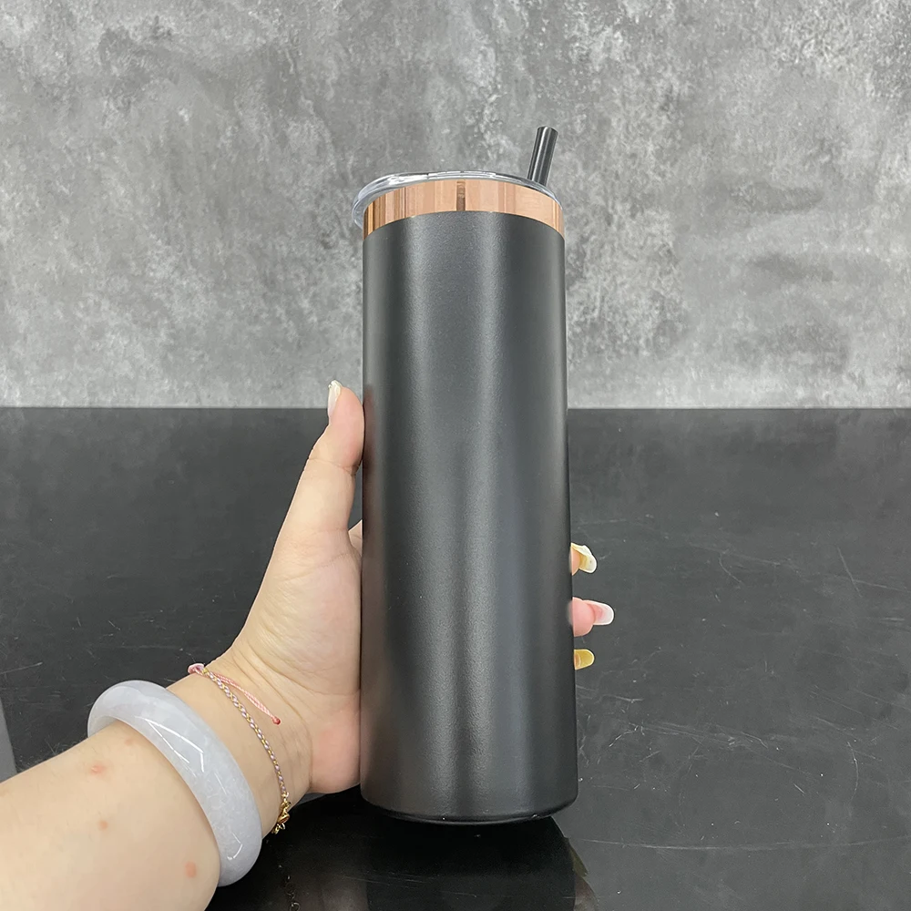 mirror copper plated 20oz powder coated stainless steel straight skinny tumblers with slide lid and straw for laser engraving