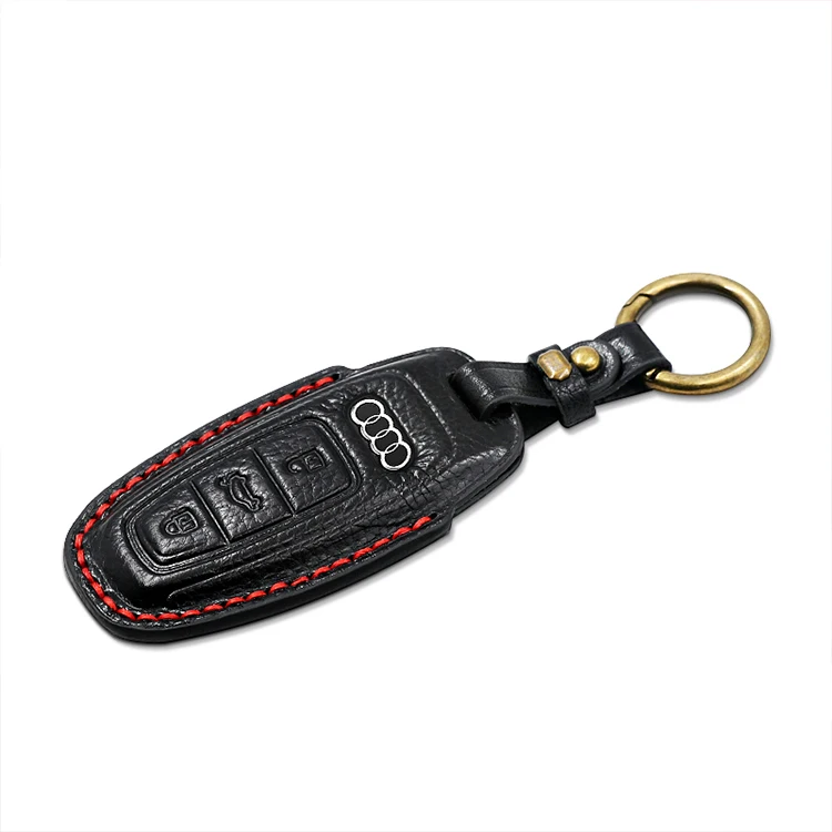 New arrival leather car remote key chain holder cover case for audi