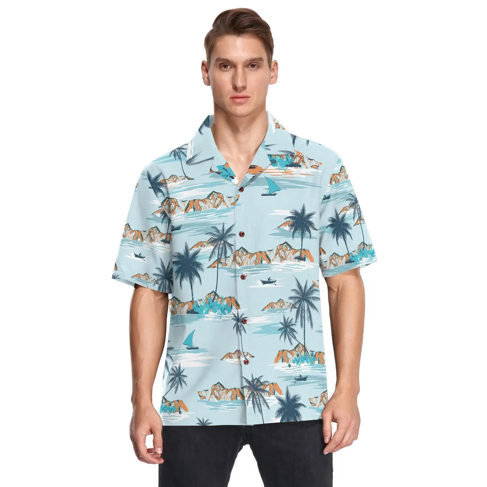 Hawaii Island индивидуальный дизайн ладони повседневные рубашки с коротким рукавом на пуговицах пляжный отдых Гавайские мужские