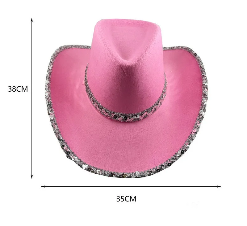 Silver-Brim Western Cowboy Hat with Pink Cover Masquerade Party Headwear for Outdoor Sports Fishing Winter Seasons