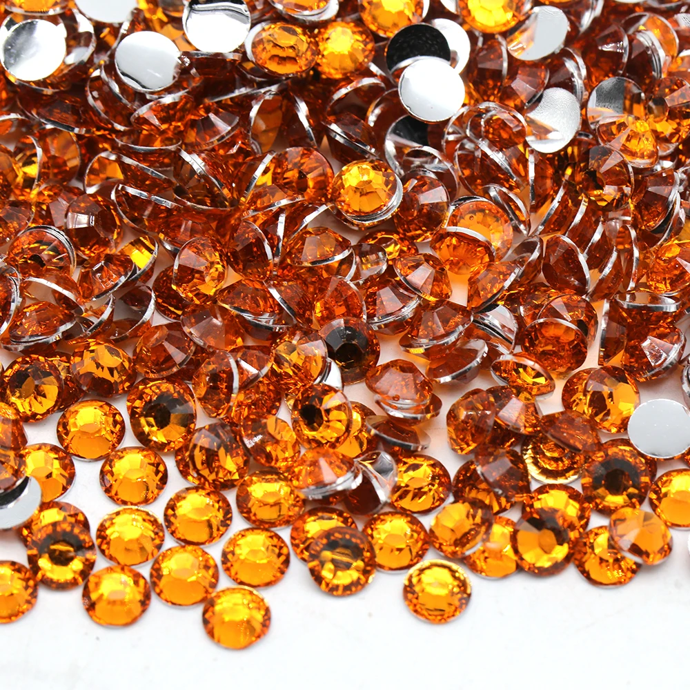 XULIN Silver Bottom Orange Color Non Hot Fix Strass Flatback  Round Resin Stone Beads For Shoes DIY