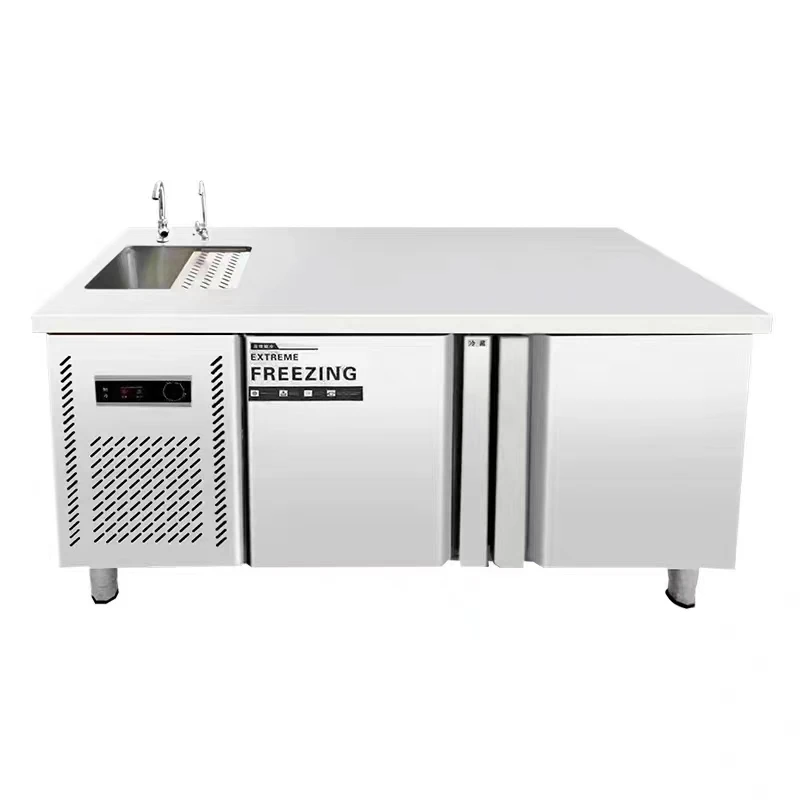 Food preparation table with sink refrigerated and fresh-keeping freezer