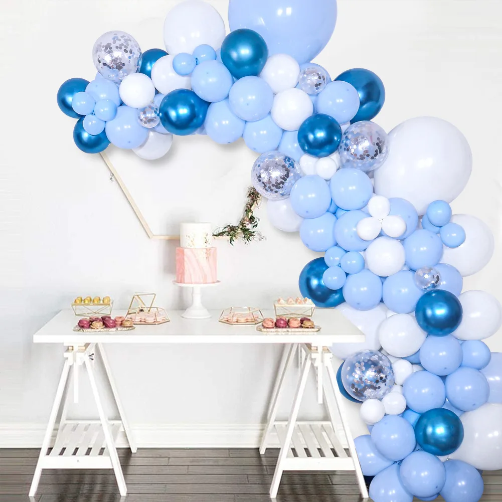 104pcs Silver Confeti White Balloon Arch Macaroon Blue Garland Chinese Holiday Wedding Balloon