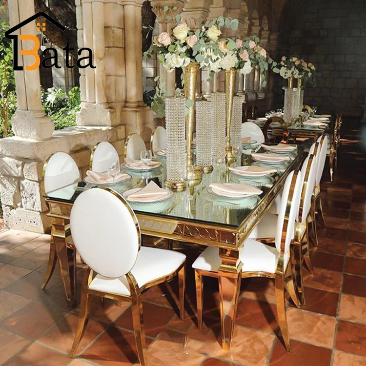 factory wholesale stainless steel frame mirror glass wedding table