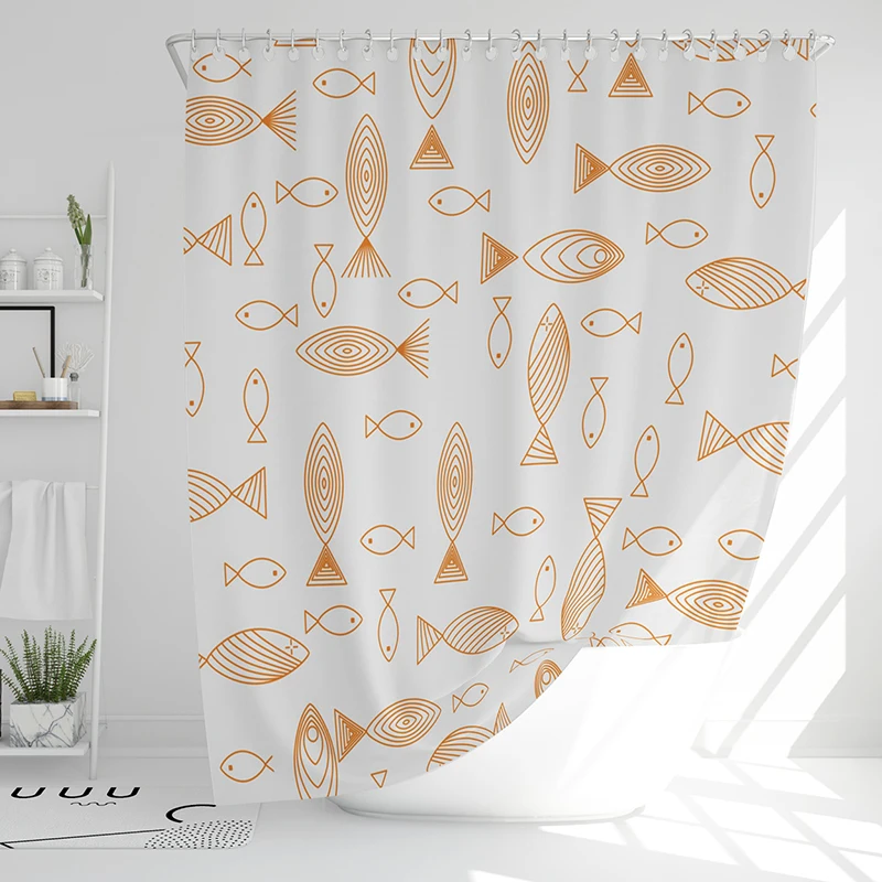 Fish pattern Repeat PEVA Shower Curtain Waterproof Washable  Bathroom Decor Shower with Hooks Custom Color
