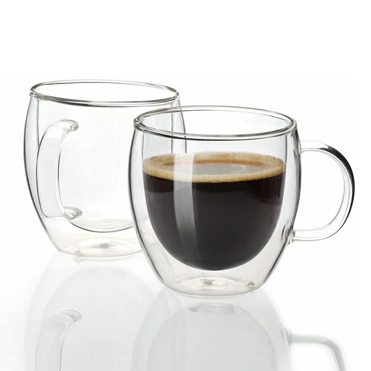 5 Oz Espresso Glass Mug with Logo Glass Double Wall Glass Coffee Mugs with Handle