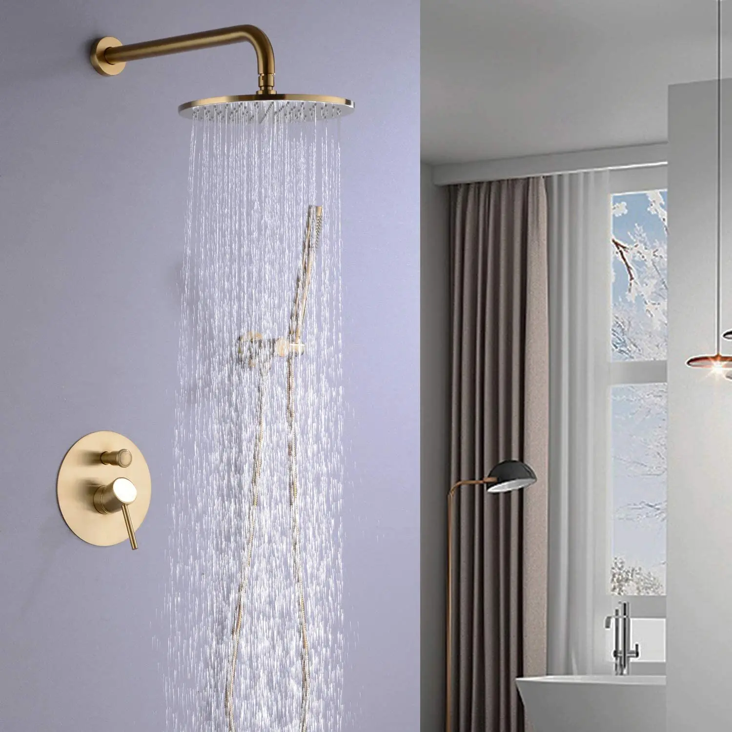 Modern Luxury Douche Set Gold Conceal Shower Set 12-Inch Round Bathroom Shower Set