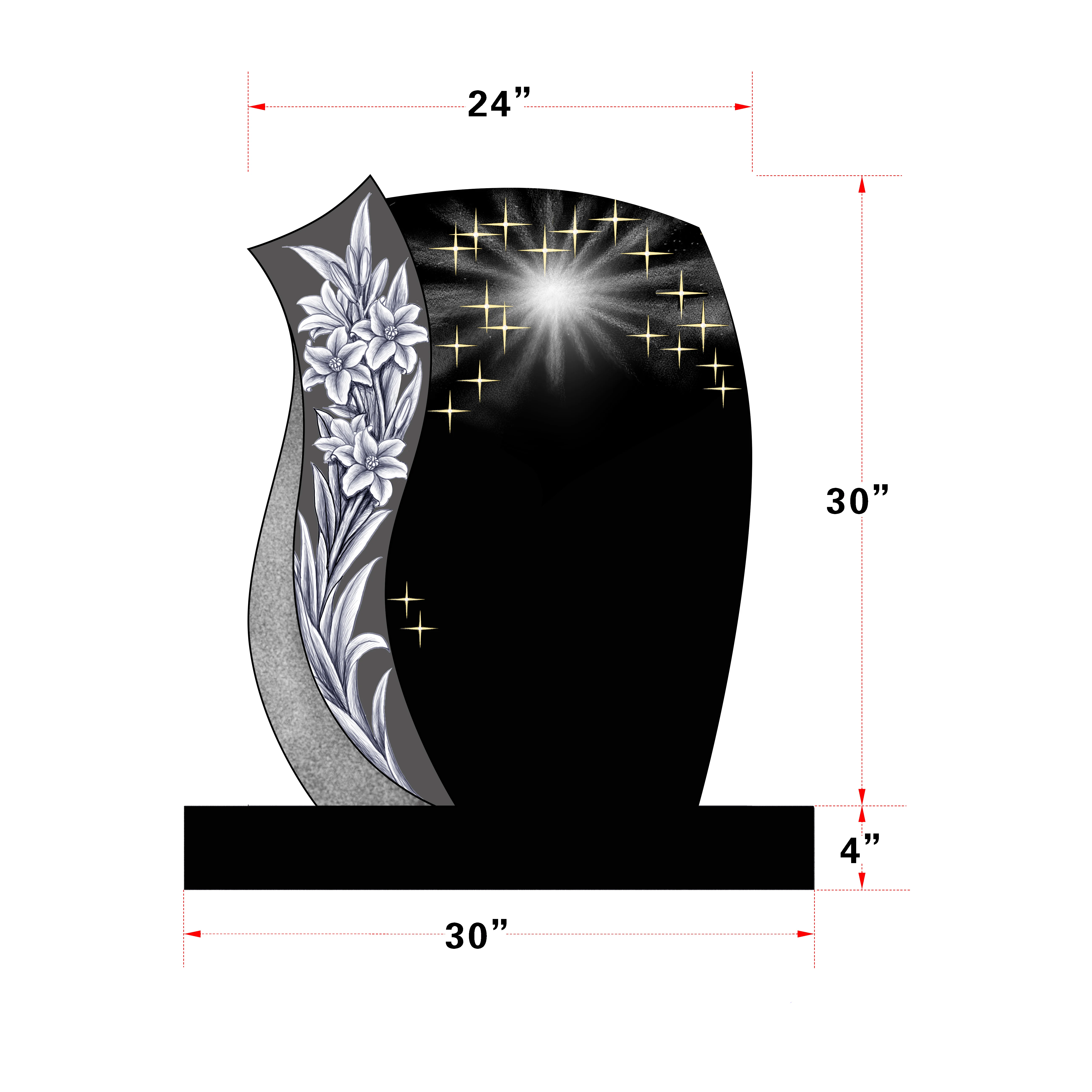 Custom Chinese Design Cemetery Heart Shape Blue Pearl Granite Headstone With Flower